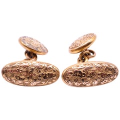 Victorian 15k Double Sided Reversible Oval to Round Gold Cufflinks, circa 1880