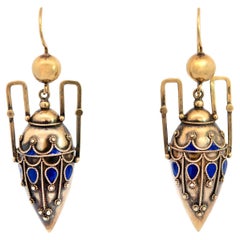 Antique Victorian 15k Enamel Urn Earrings