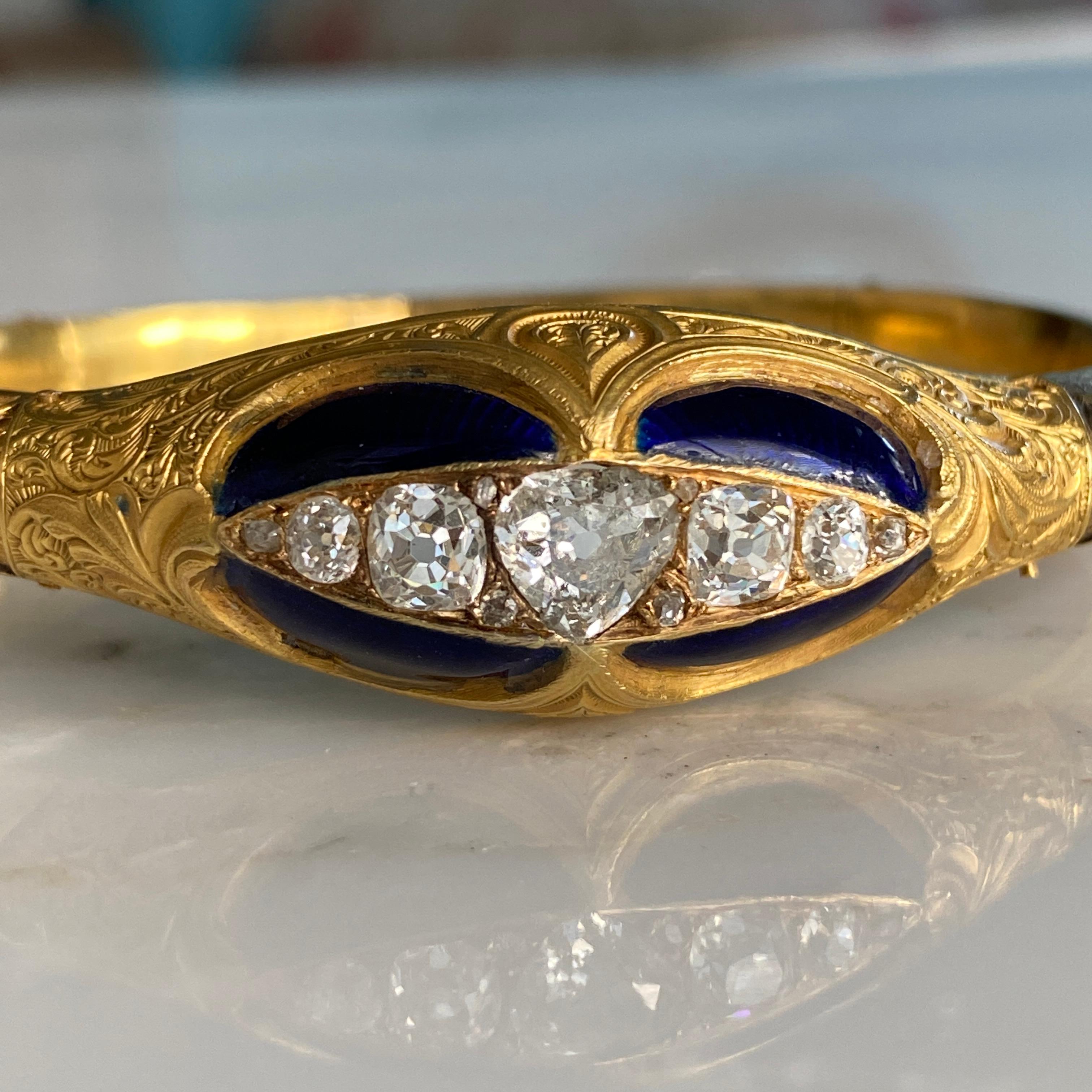 Victorian 15k Gold 2.33ctw Diamond Enamel Bracelet For Sale 4