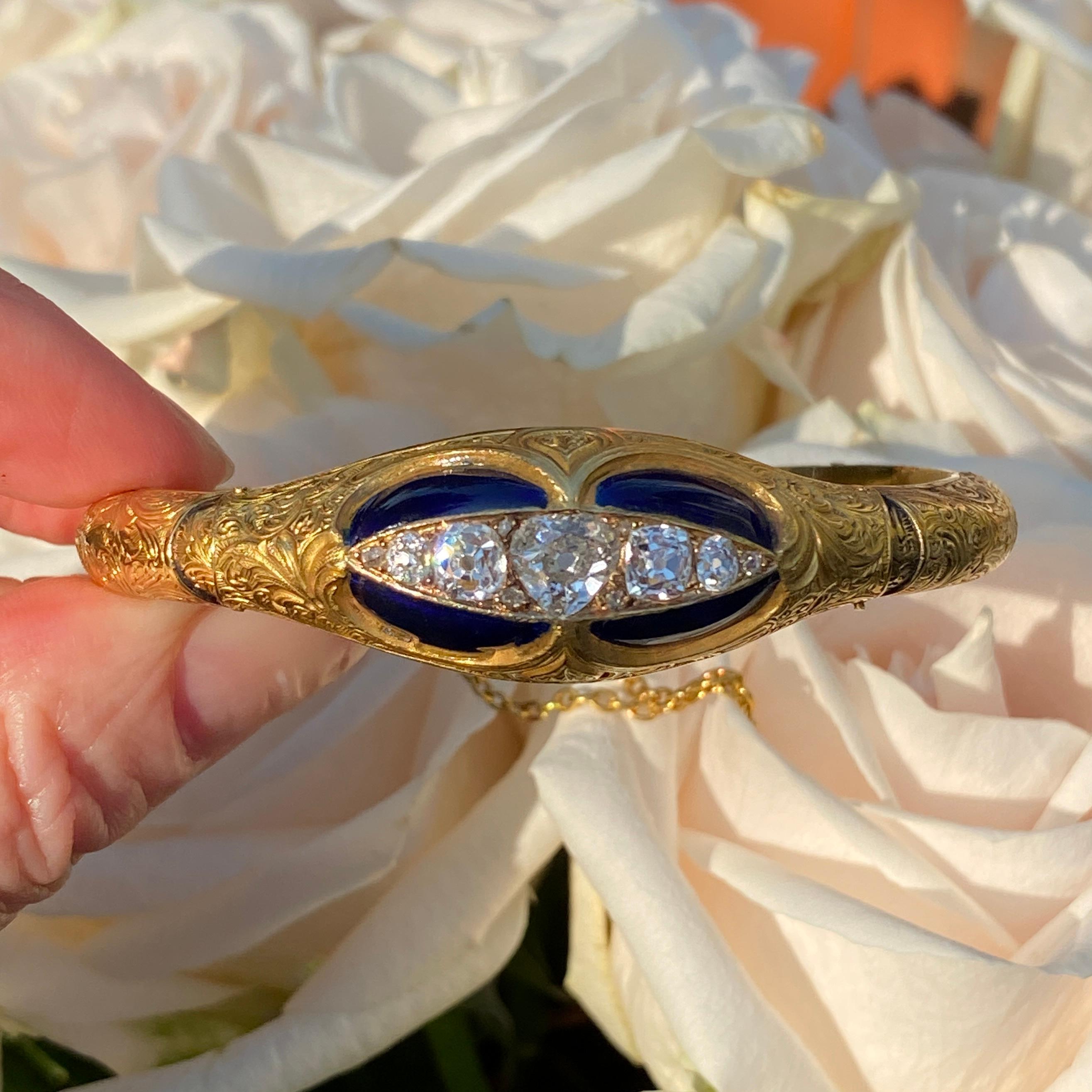 Victorian 15k Gold 2.33ctw Diamond Enamel Bracelet For Sale 8