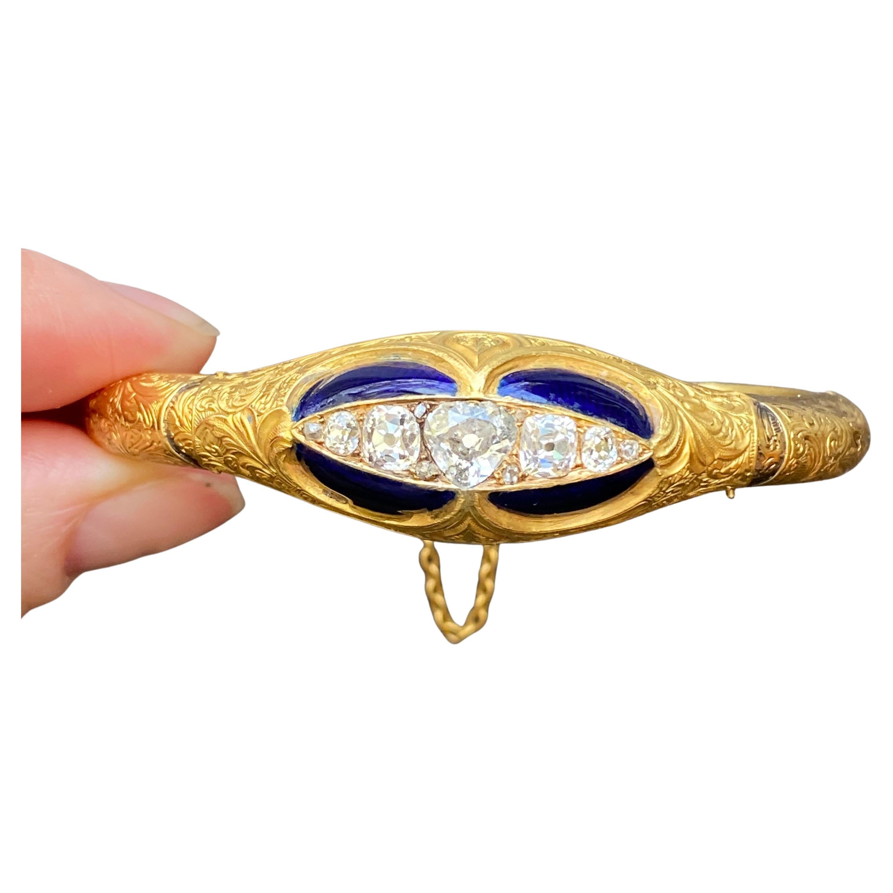 Viktorianisches 15k Gold 2,33ctw Diamant-Emaille-Armband im Angebot 15