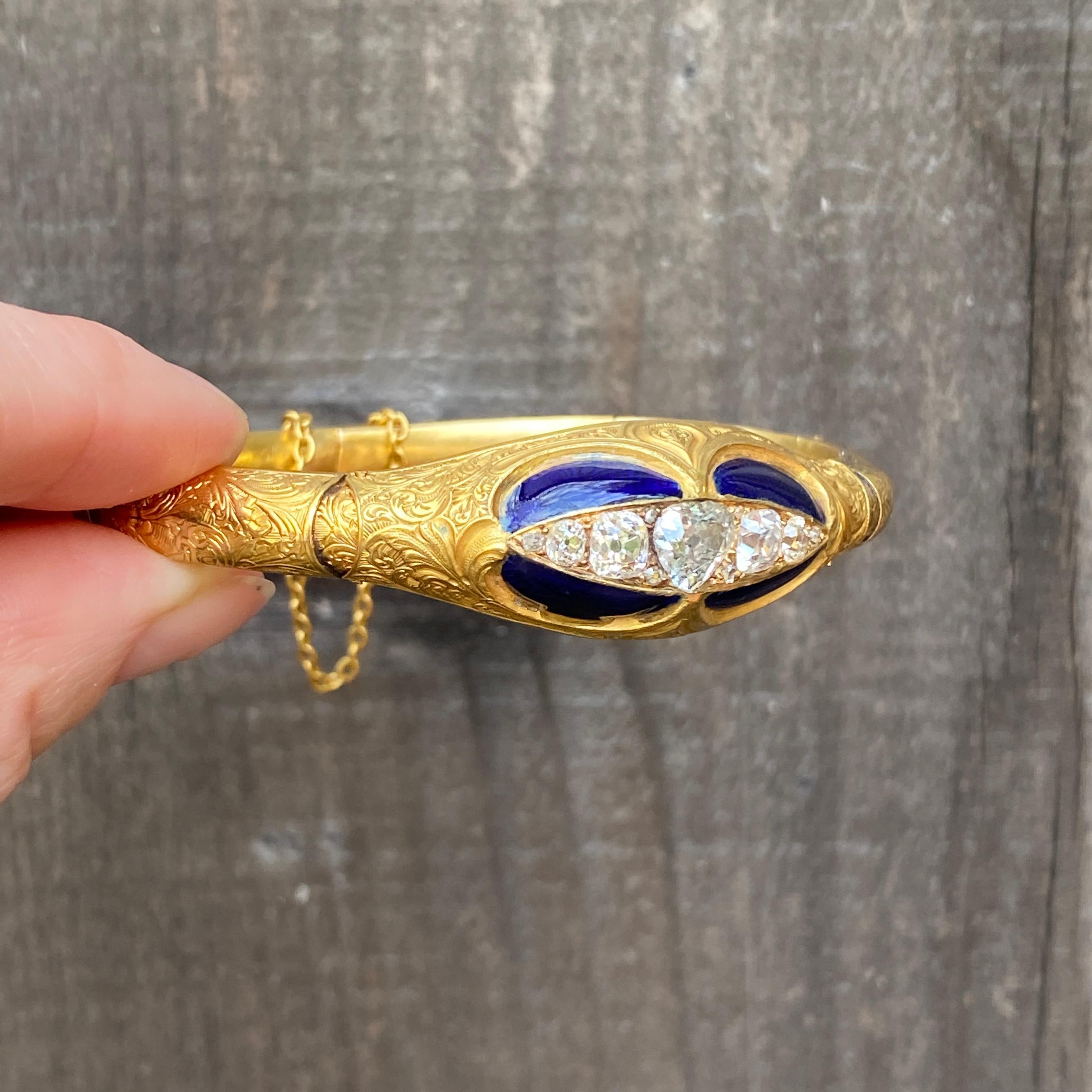 Victorian 15k Gold 2.33ctw Diamond Enamel Bracelet In Good Condition For Sale In Scotts Valley, CA