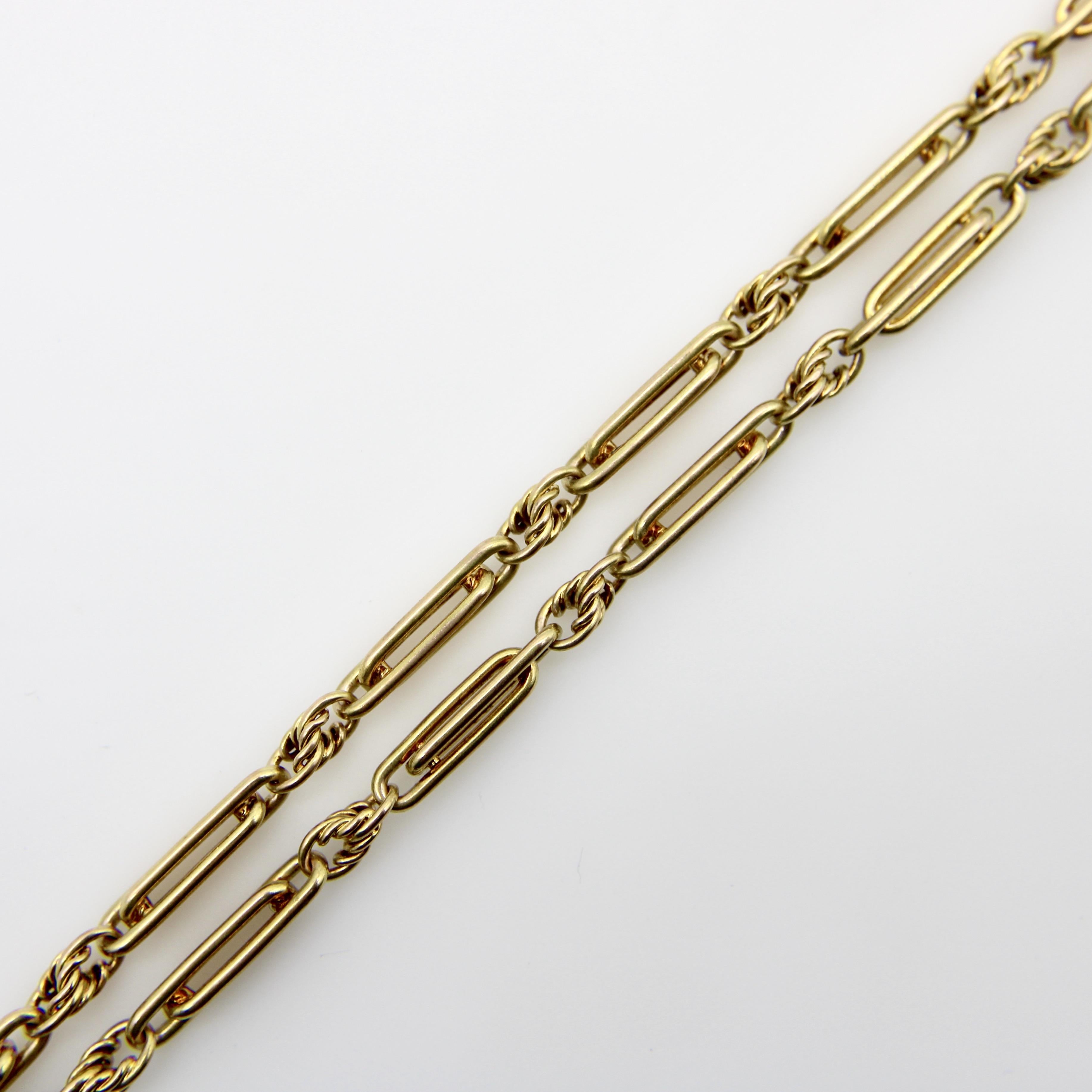 Viktorianische 15K Gold Fettered Trombone Gliederuhrkette oder Halskette, viktorianisch für Damen oder Herren
