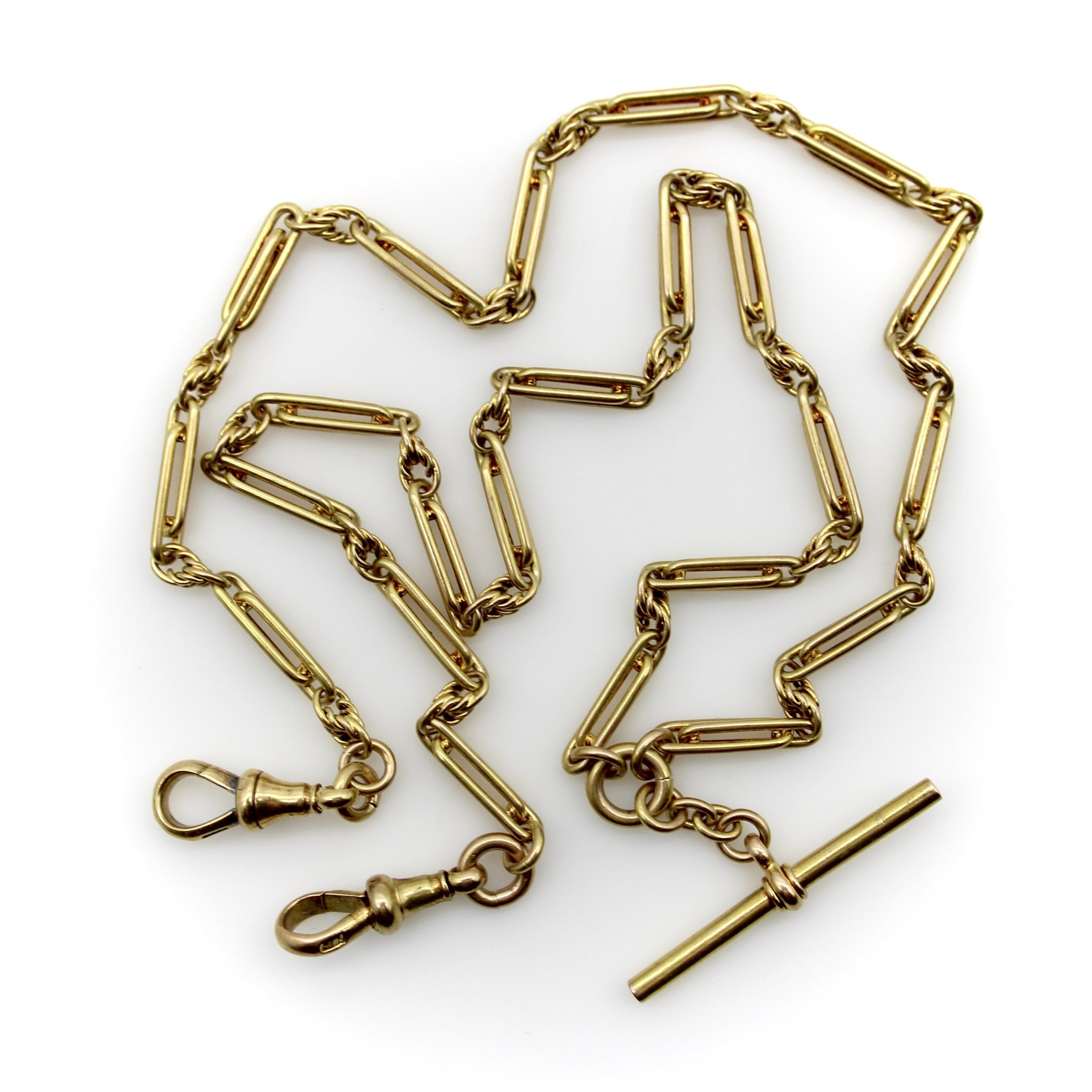 Viktorianische 15K Gold Fettered Trombone Gliederuhrkette oder Halskette, viktorianisch 1