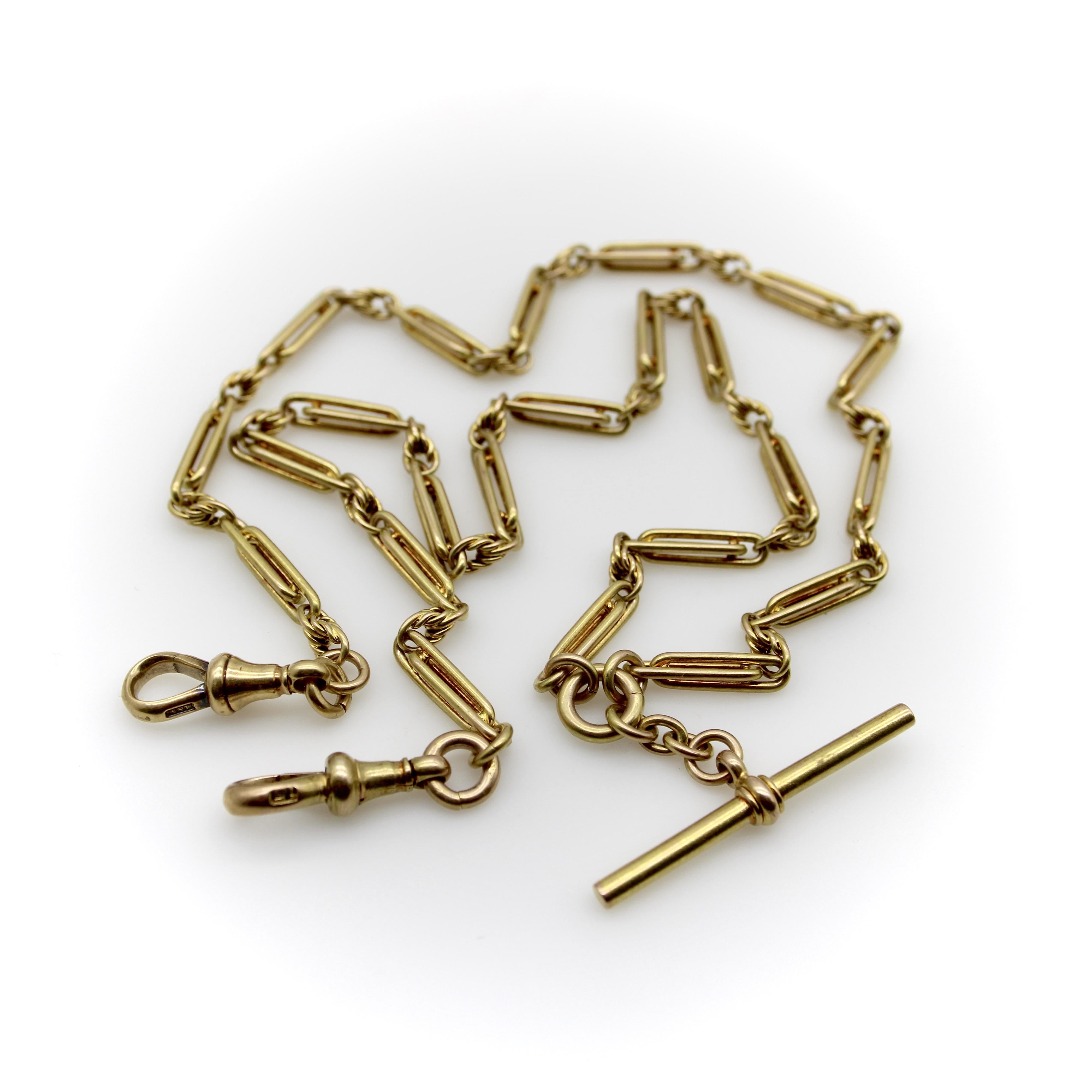 Viktorianische 15K Gold Fettered Trombone Gliederuhrkette oder Halskette, viktorianisch 2