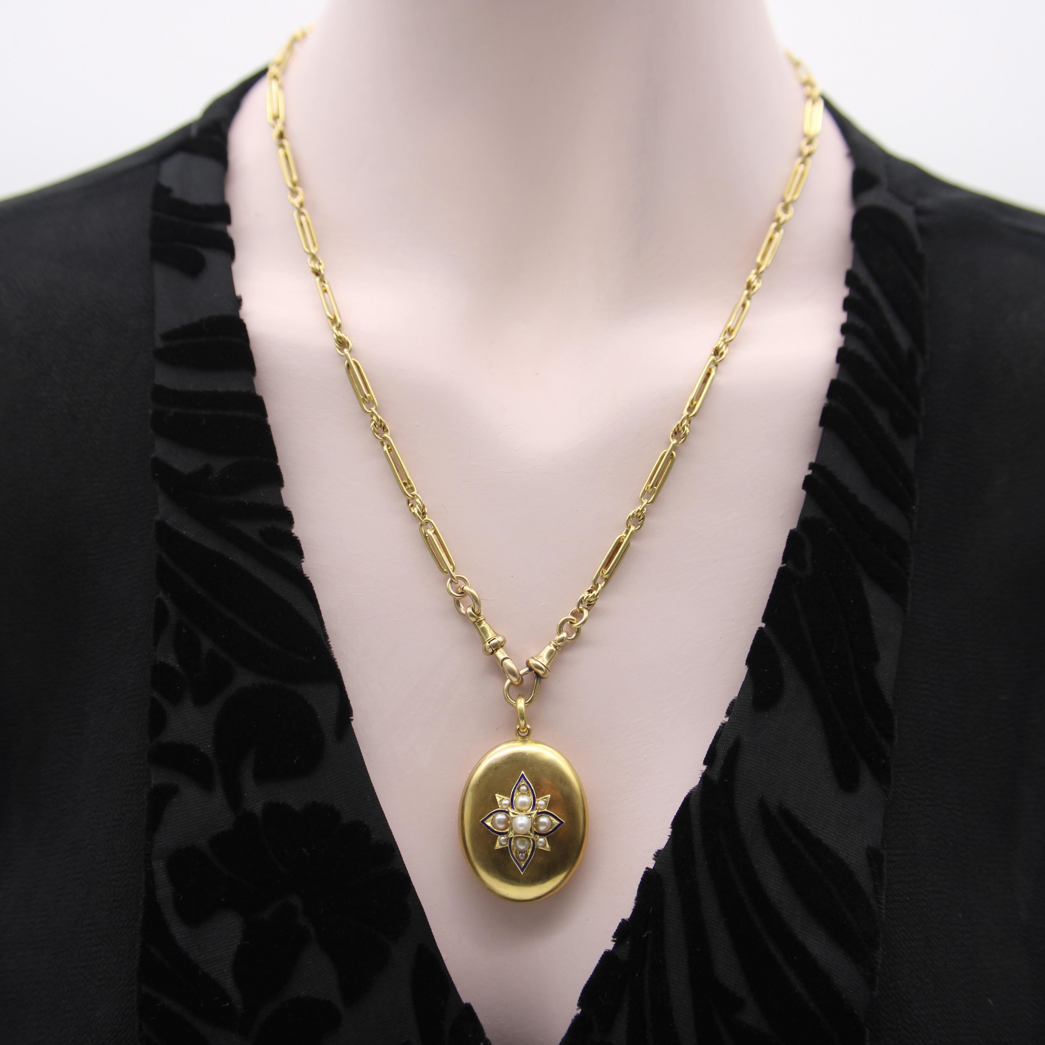 Viktorianische 15K Gold Fettered Trombone Gliederuhrkette oder Halskette, viktorianisch 5