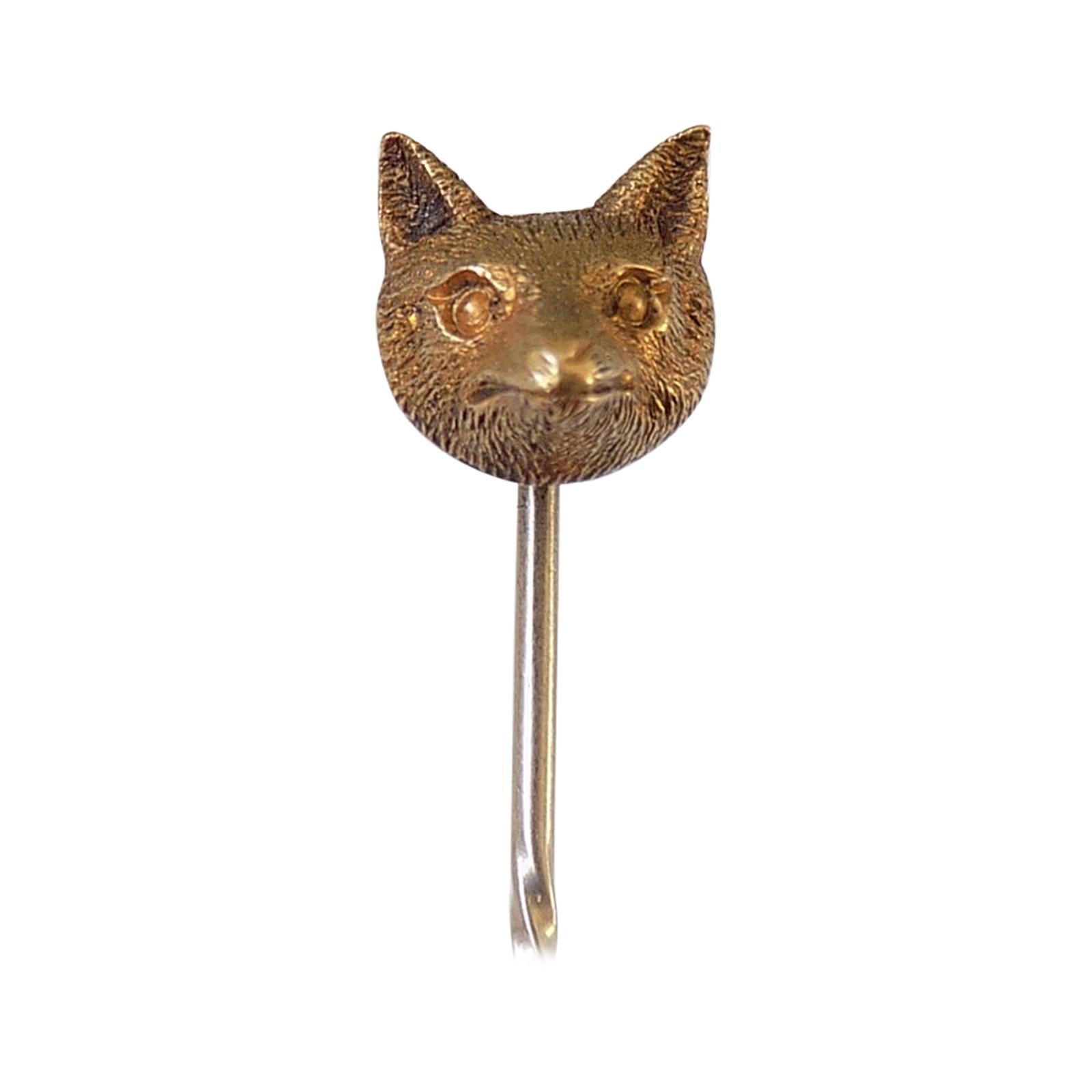 Victorian 15 Karat Gold Fox Head Mask Stick Pin For Sale