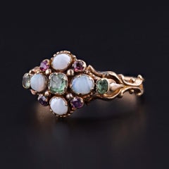 Victorian 15K Gold Opal, Emerald, Ruby Ring, Circa 1850