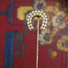 Victorian 15k Gold Pearl Lucky Horseshoe Stick Pin, Circa 1880