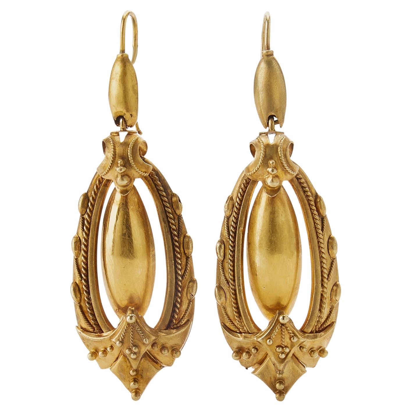 Victorian 15K Gold Pendant Pendant Earrings For Sale