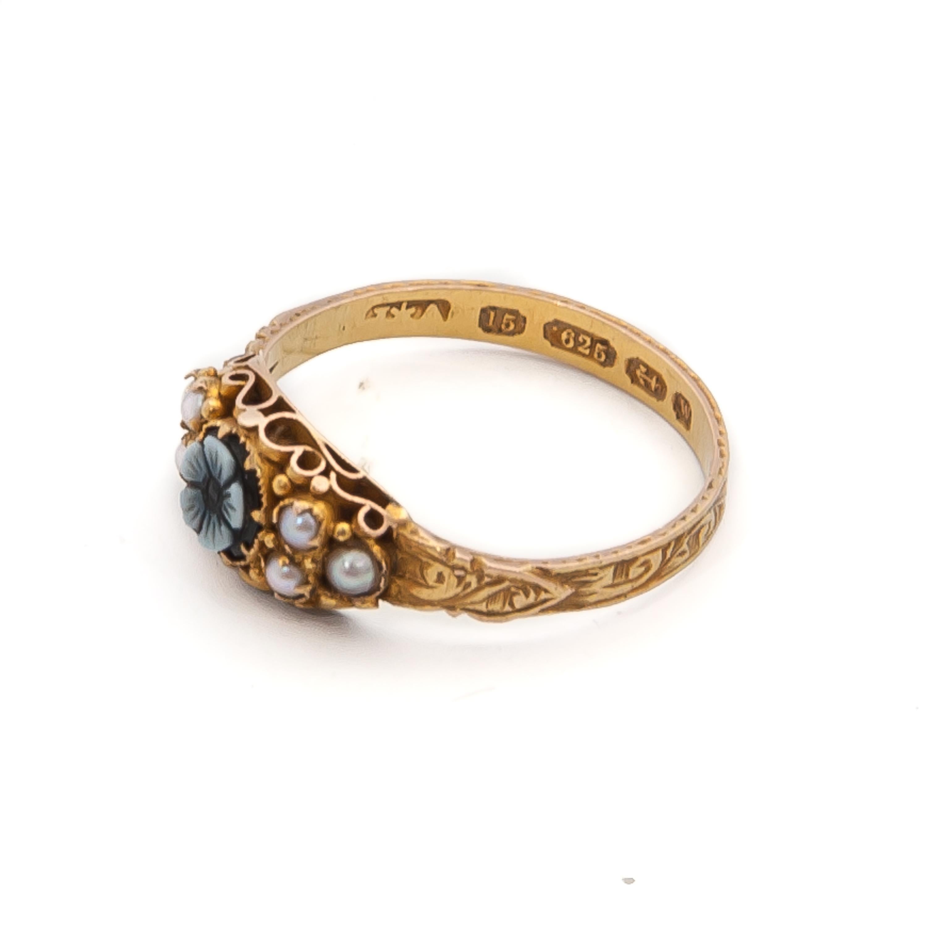 Antique Victorian Forget Me Not Sardonyx Pearl Gold Ring 1
