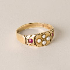 Victorian 15K Gold Seed Pearl and Ruby Ring Band