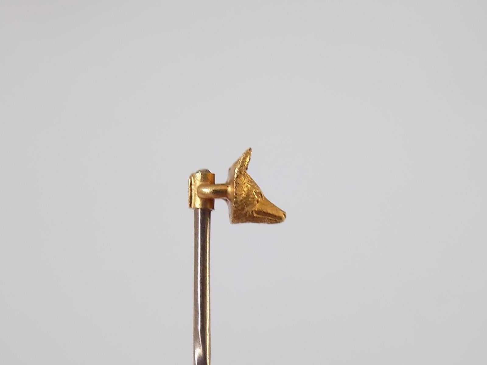 Victorian 15 Karat Gold Tiny Fox Head Mask Stick Pin 2