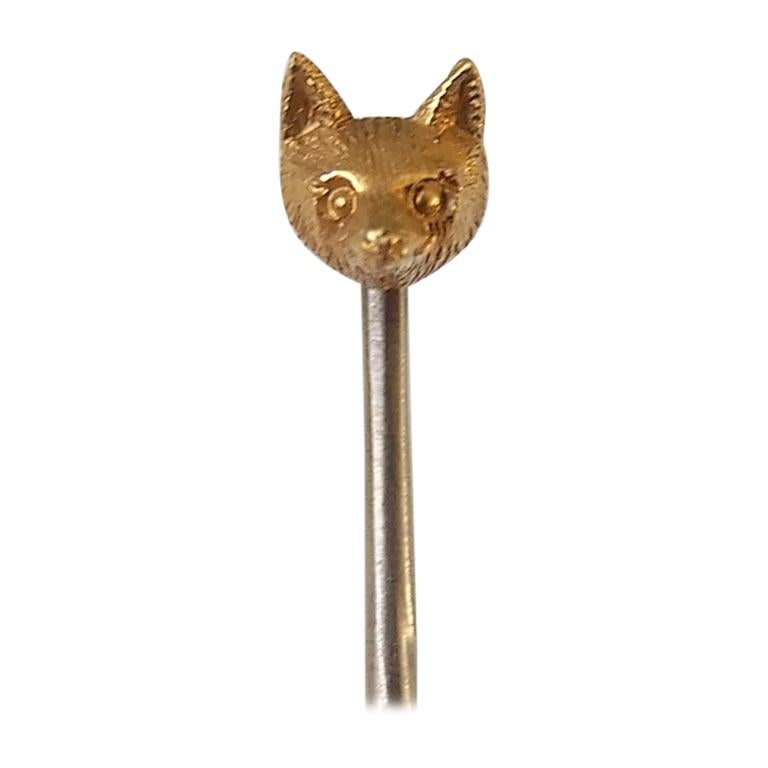 Victorian 15 Karat Gold Tiny Fox Head Mask Stick Pin