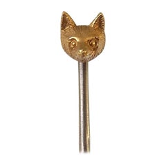 Victorian 15 Karat Gold Tiny Fox Head Mask Stick Pin