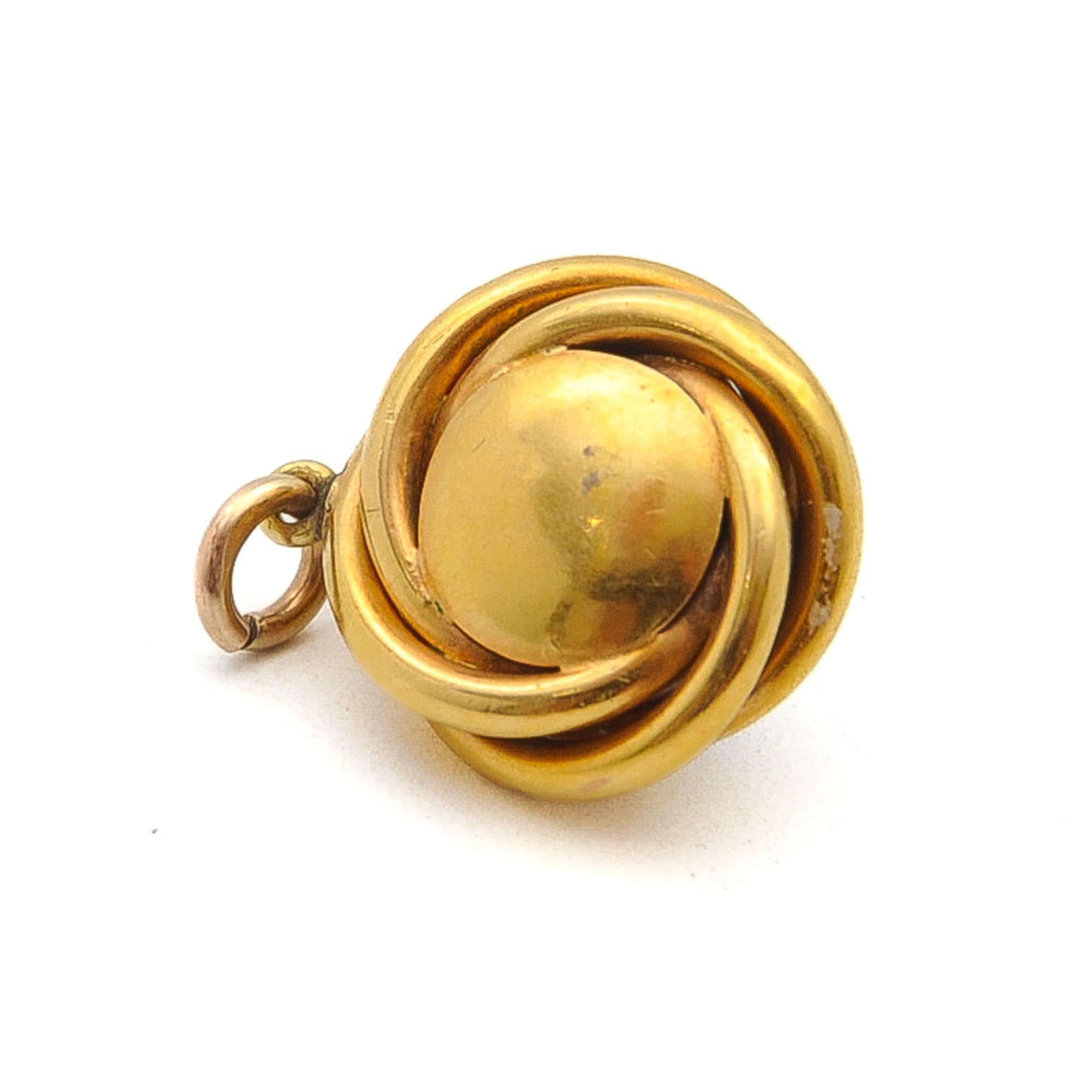Antique Victorian 15K Gold Blue Enamel Love Knot Pendant For Sale 4