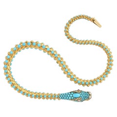 Antique Victorian 15k Gold & Turquoise Snake Necklace, circa 1860