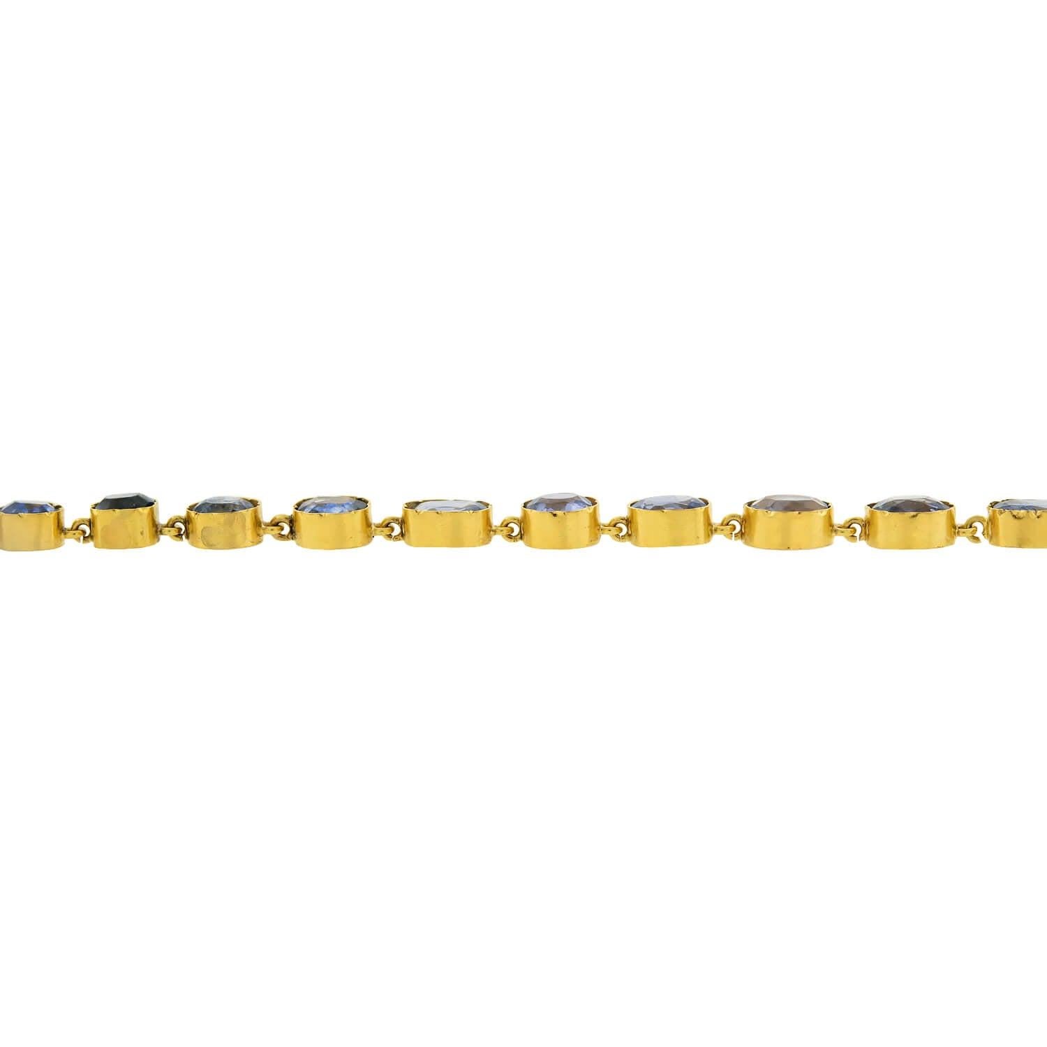 Mixed Cut Victorian 15k No Heat Ceylon Sapphire Link Bracelet 15+ctw For Sale