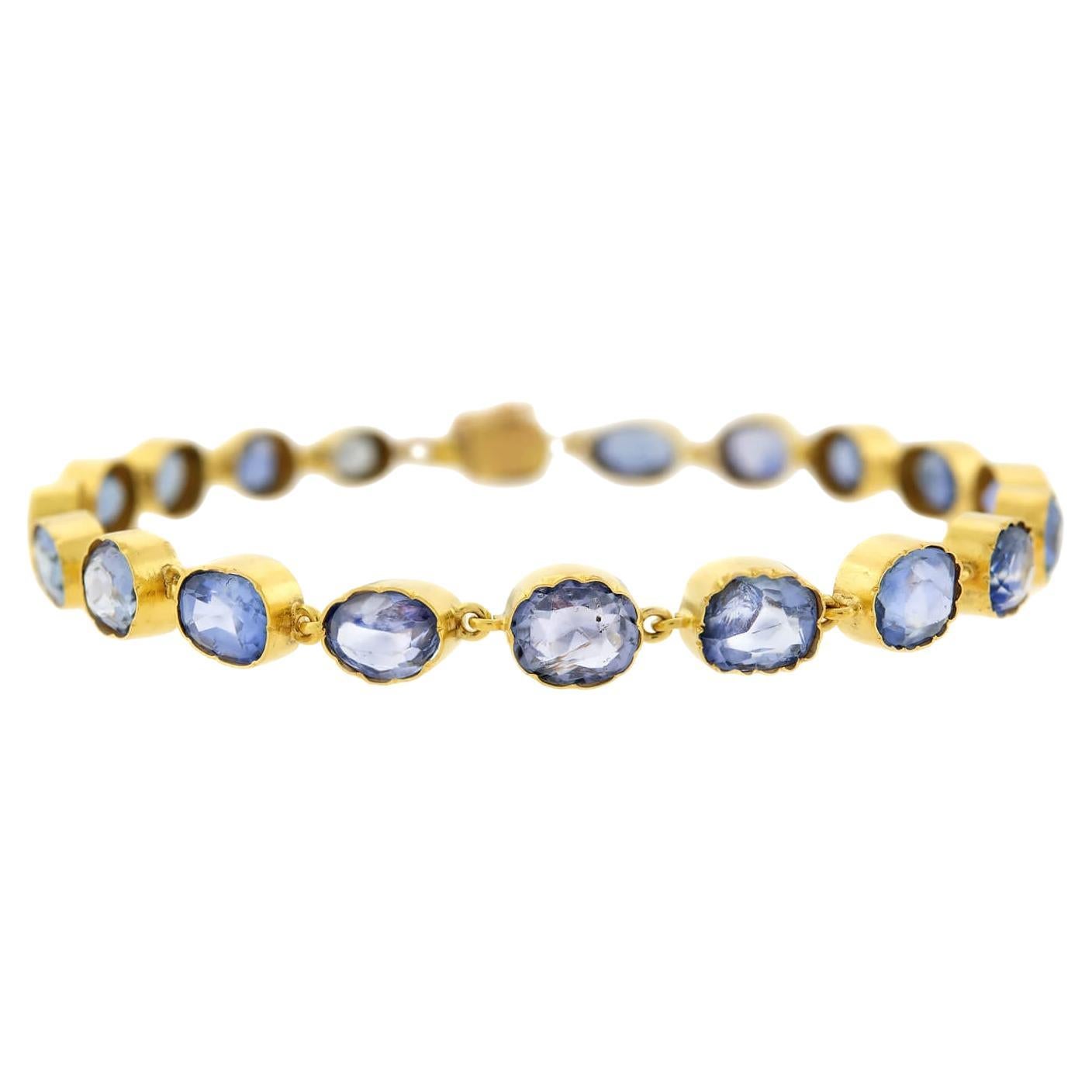 Victorian 15k No Heat Ceylon Sapphire Link Bracelet 15+ctw For Sale