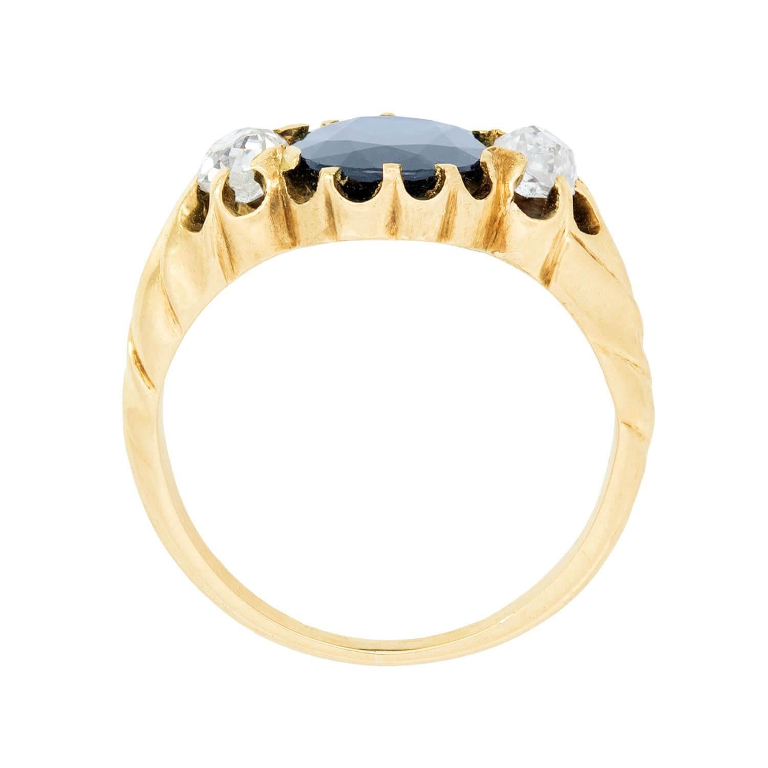 Victorian 15k Sapphire and Diamond Ring (Cabochon) im Angebot