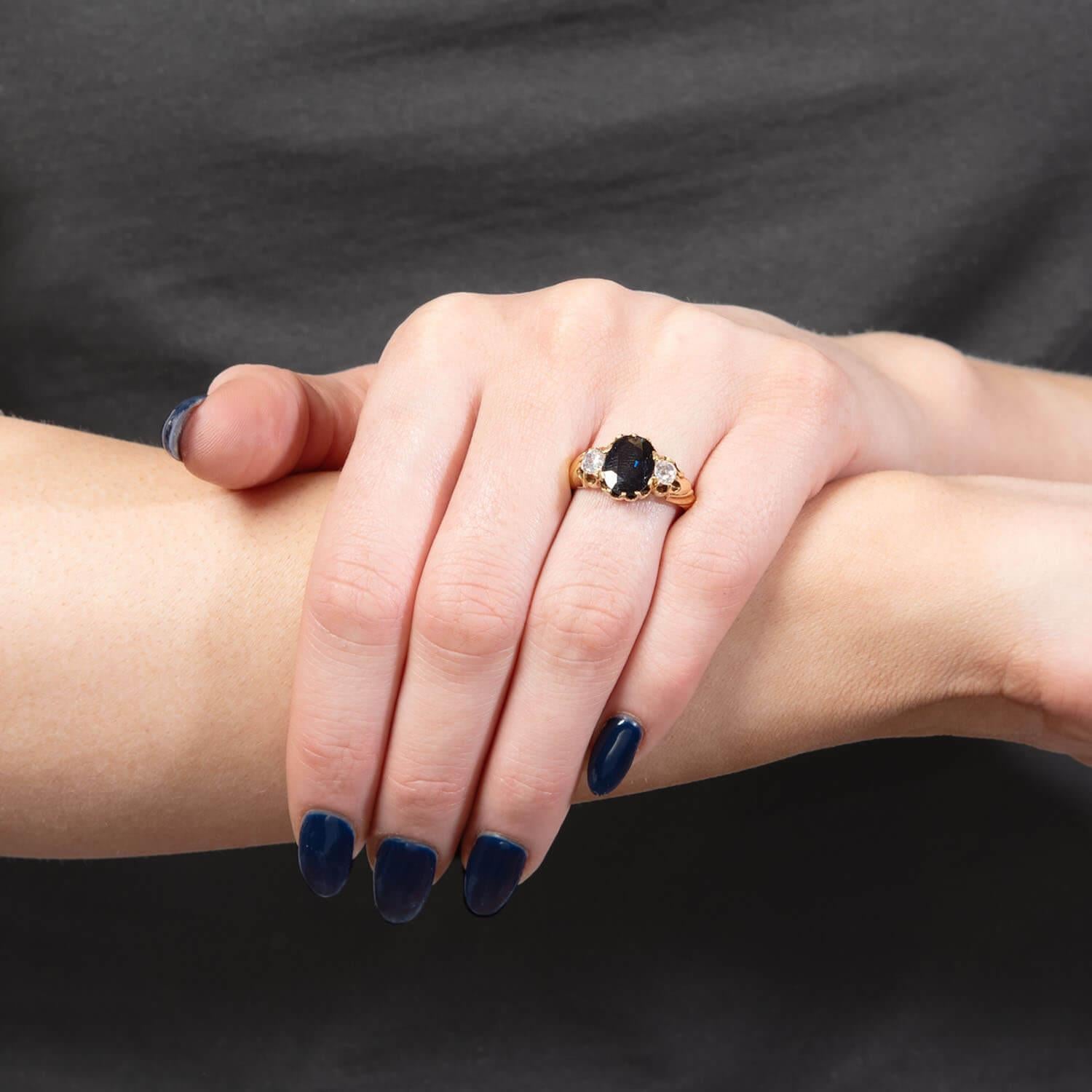 Victorian 15k Sapphire and Diamond Ring Damen im Angebot