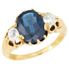 Antique Victorian 15k Sapphire and Diamond Ring