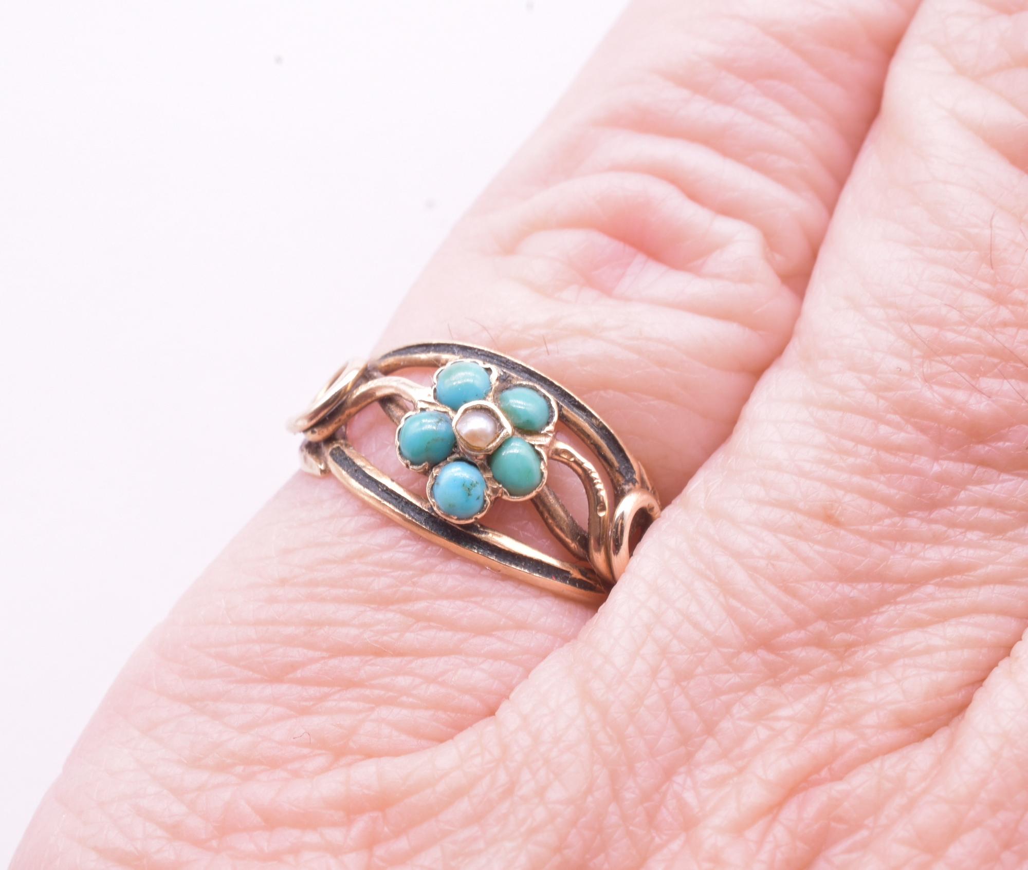Women's Victorian 15K Turquoise Forget Me Not Ring
