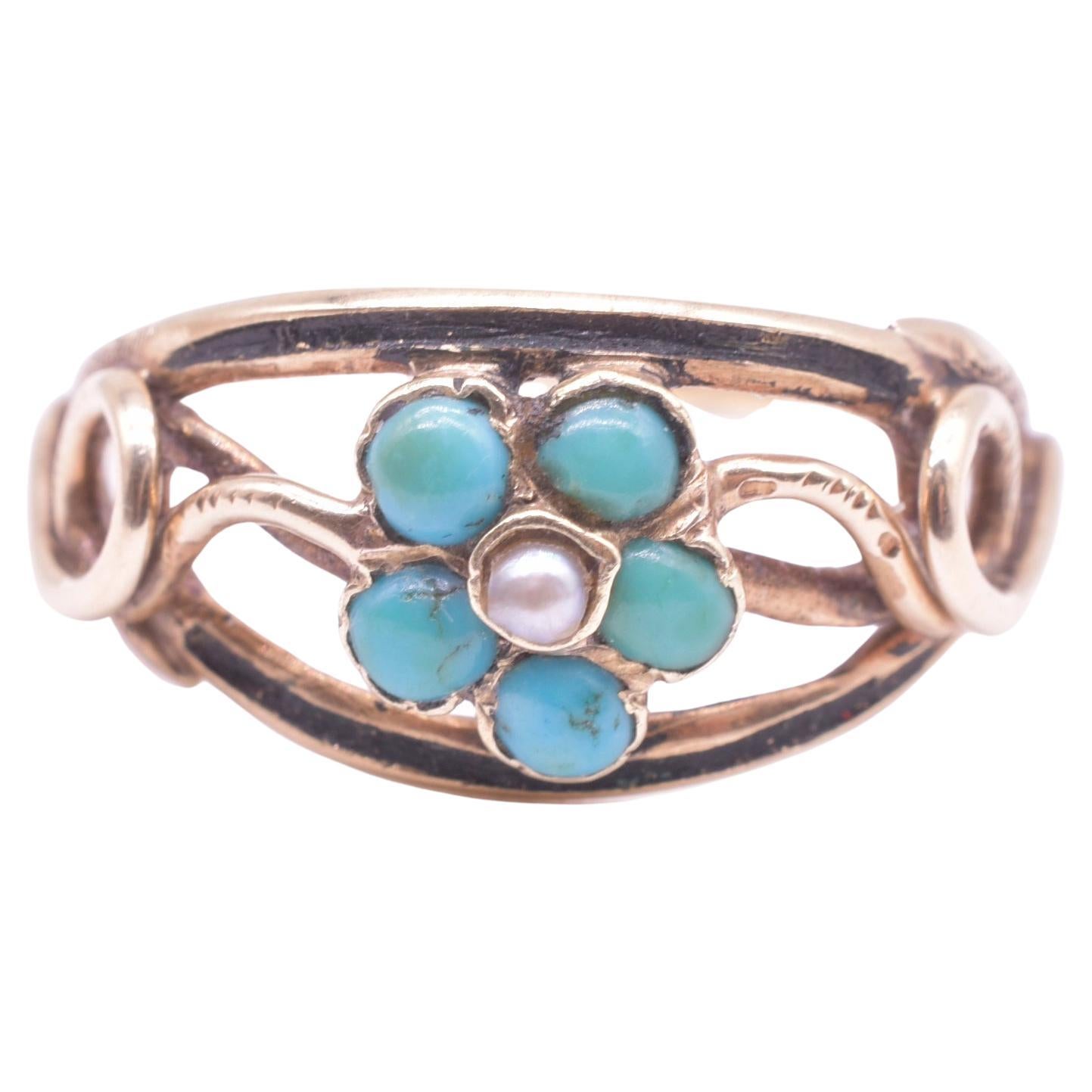 Victorian 15K Turquoise Forget Me Not Ring