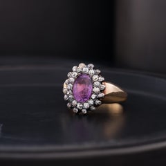 Victorian 15k Yellow Gold and Georgian Amethyst and Diamond Ring