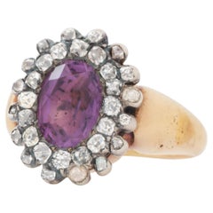 Viktorianischer Ring aus 15k Gelbgold und georgischem Amethyst und Diamant
