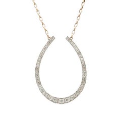 Victorian 15 Karat Gold and Platinum and 5.0 Carat Diamond Horseshoe Necklace