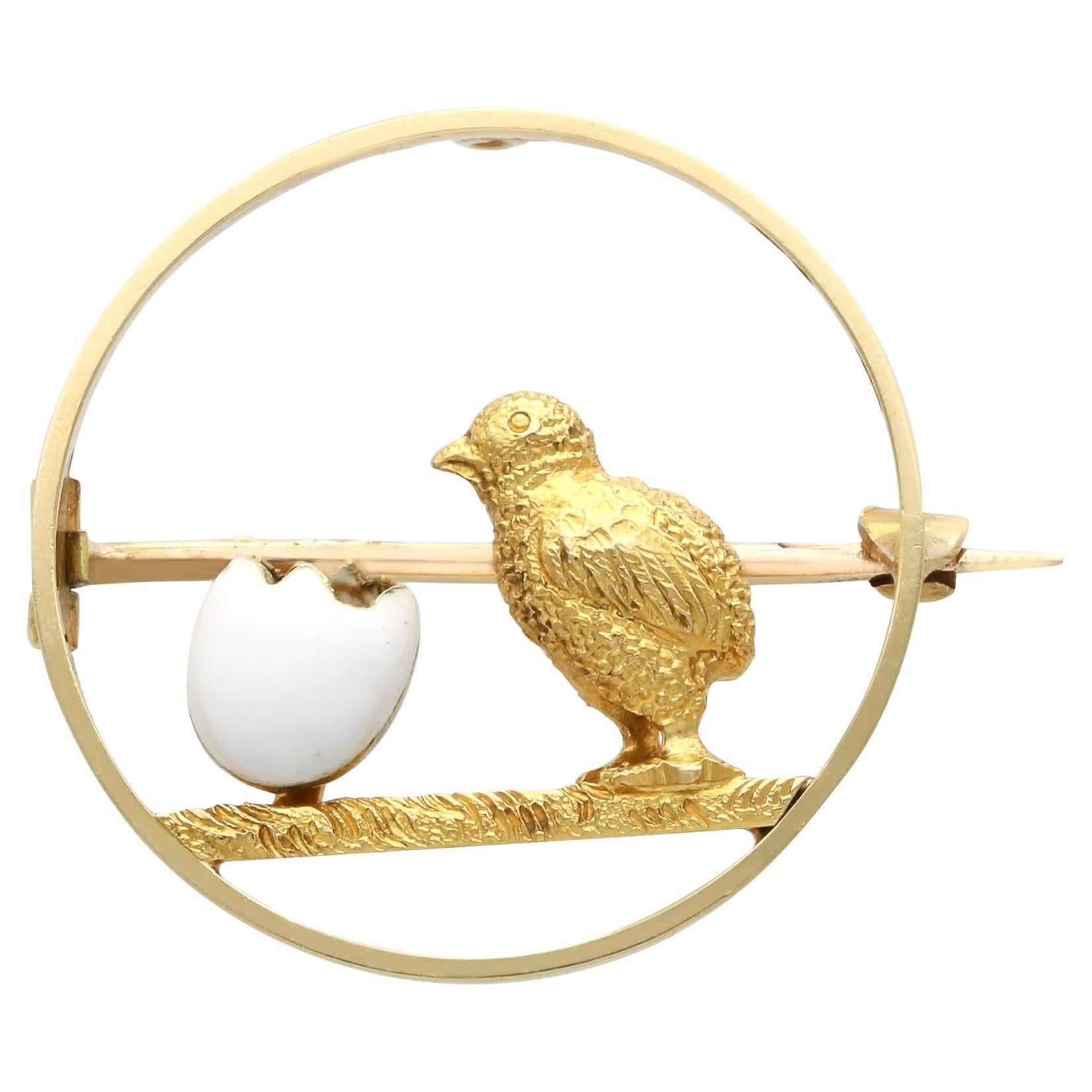 Victorian 15k Yellow Gold Chick and Egg Brooch