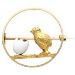 Antique Victorian 15k Yellow Gold Chick and Egg Brooch