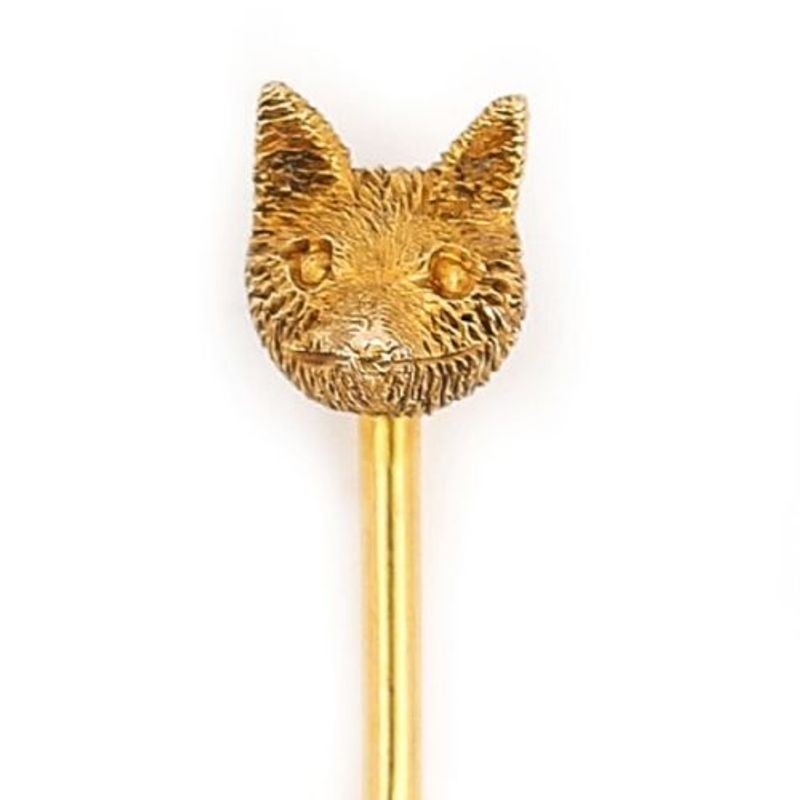 Victorian 15k Yellow Gold Fox Head Stick Pin, Circa 1890