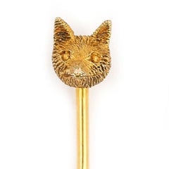 Antique Victorian 15k Yellow Gold Fox Head Stick Pin, Circa 1890
