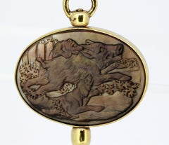 Victorian 15 Karat Gold Pocket Watch Key/Pendant with Mother of Pearl Carving