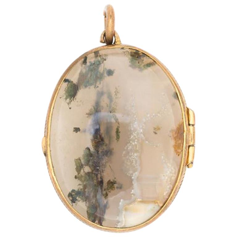 Victorian 15k Yellow Gold, Scottish Agate and Rock Crystal Locket, Late 1800s