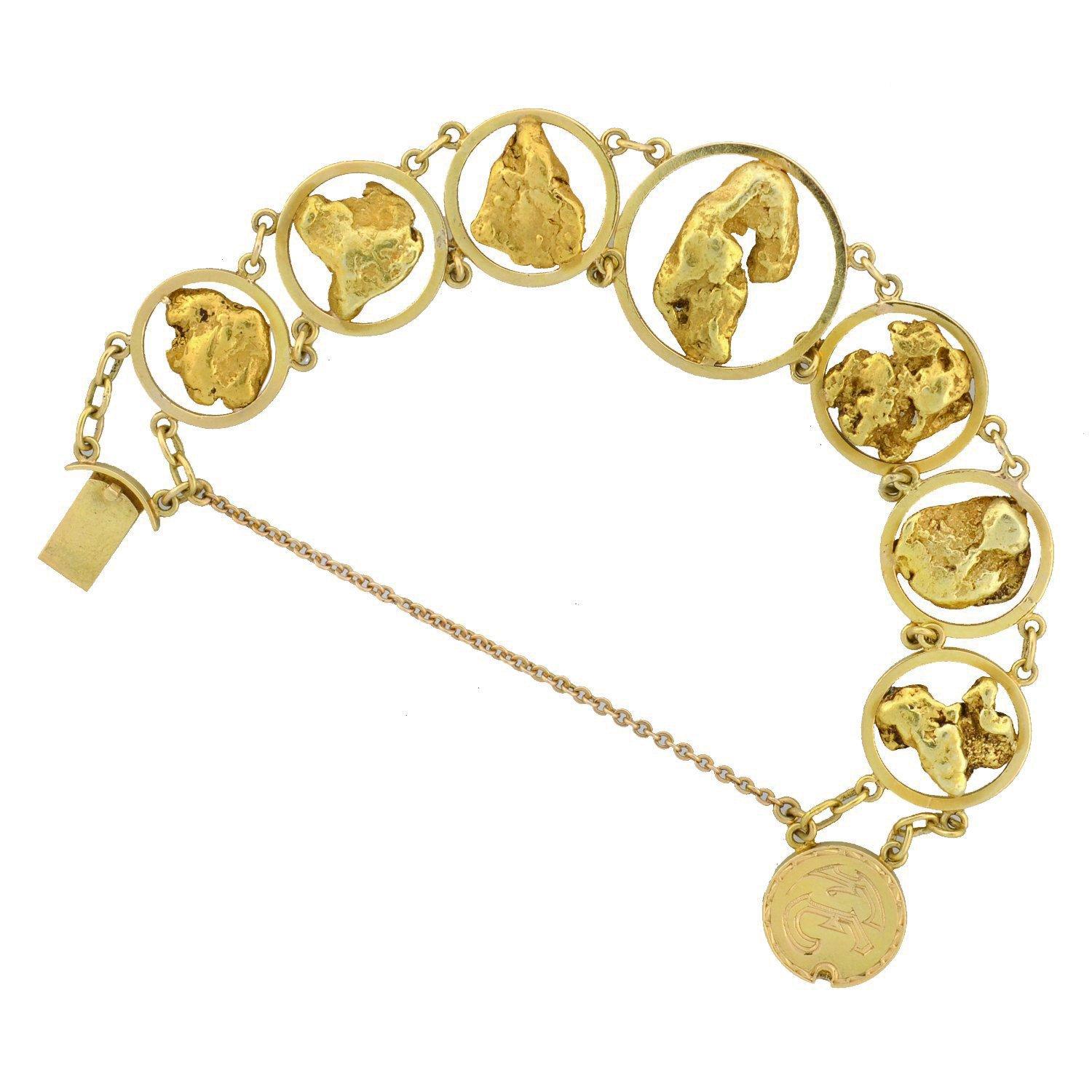 Victorian 15 Karat Genuine Gold Nugget Link Bracelet In Good Condition In Narberth, PA
