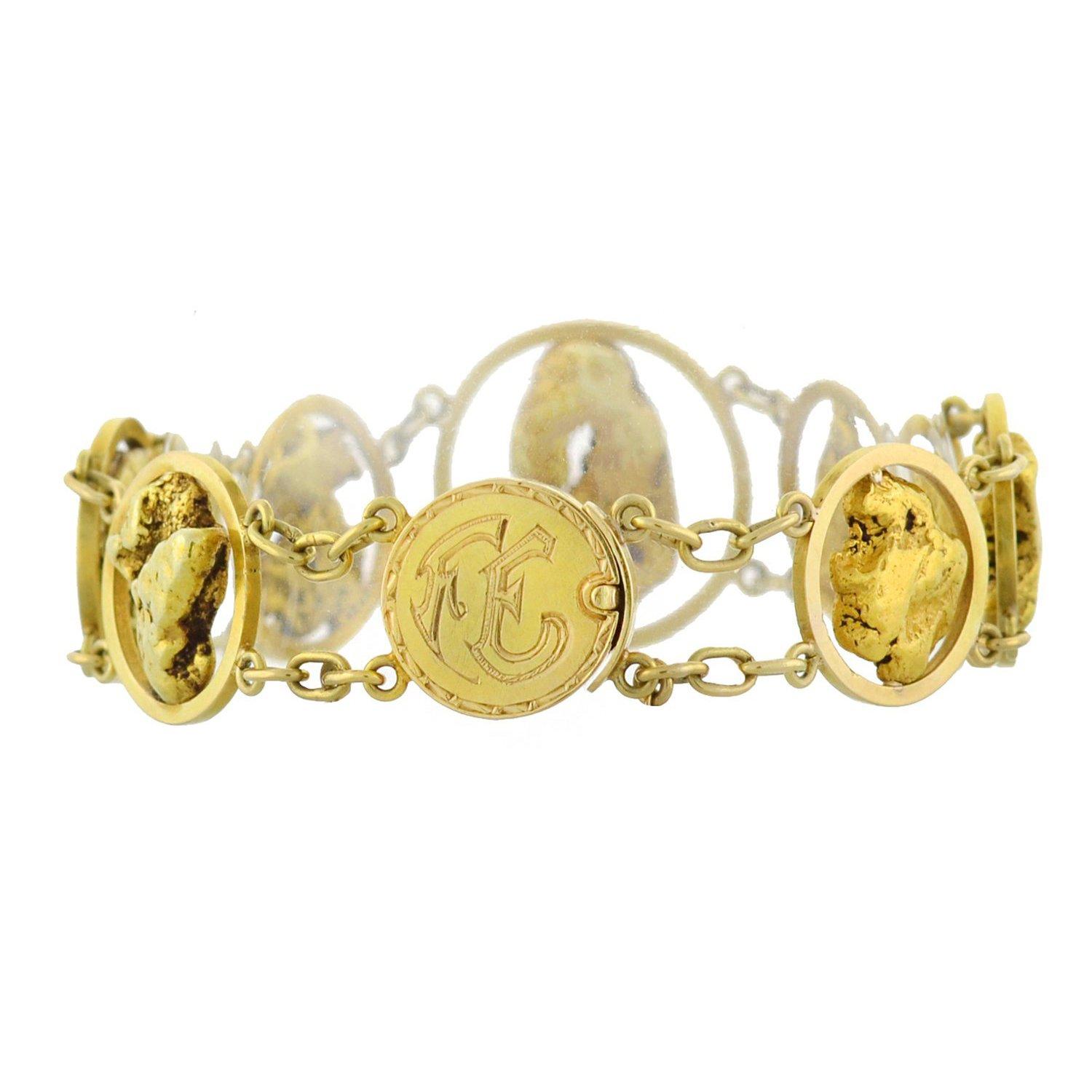 Women's Victorian 15 Karat Genuine Gold Nugget Link Bracelet