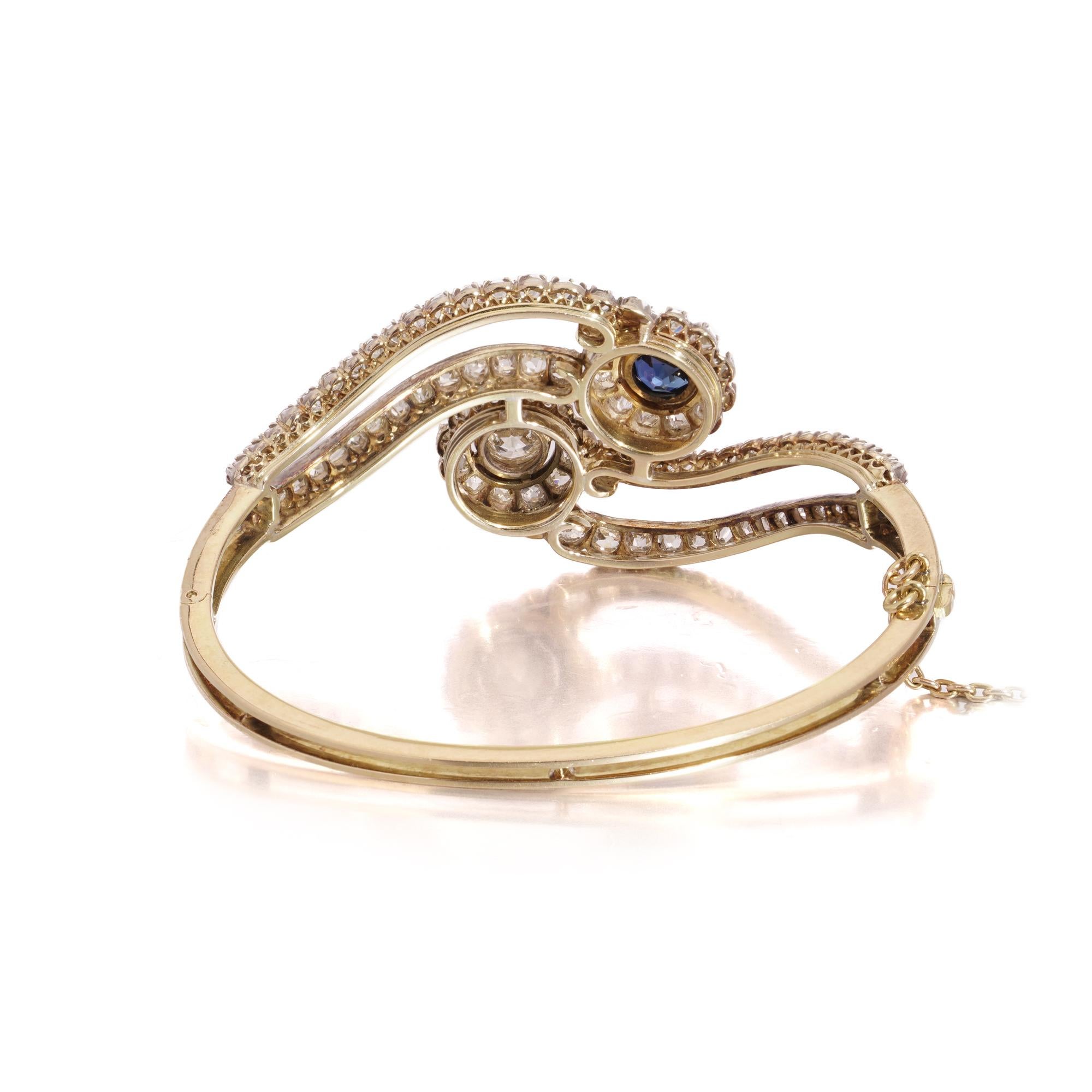 Women's Victorian 15kt Gold 4.50 ct. Diamond & Sapphire Bangle For Sale