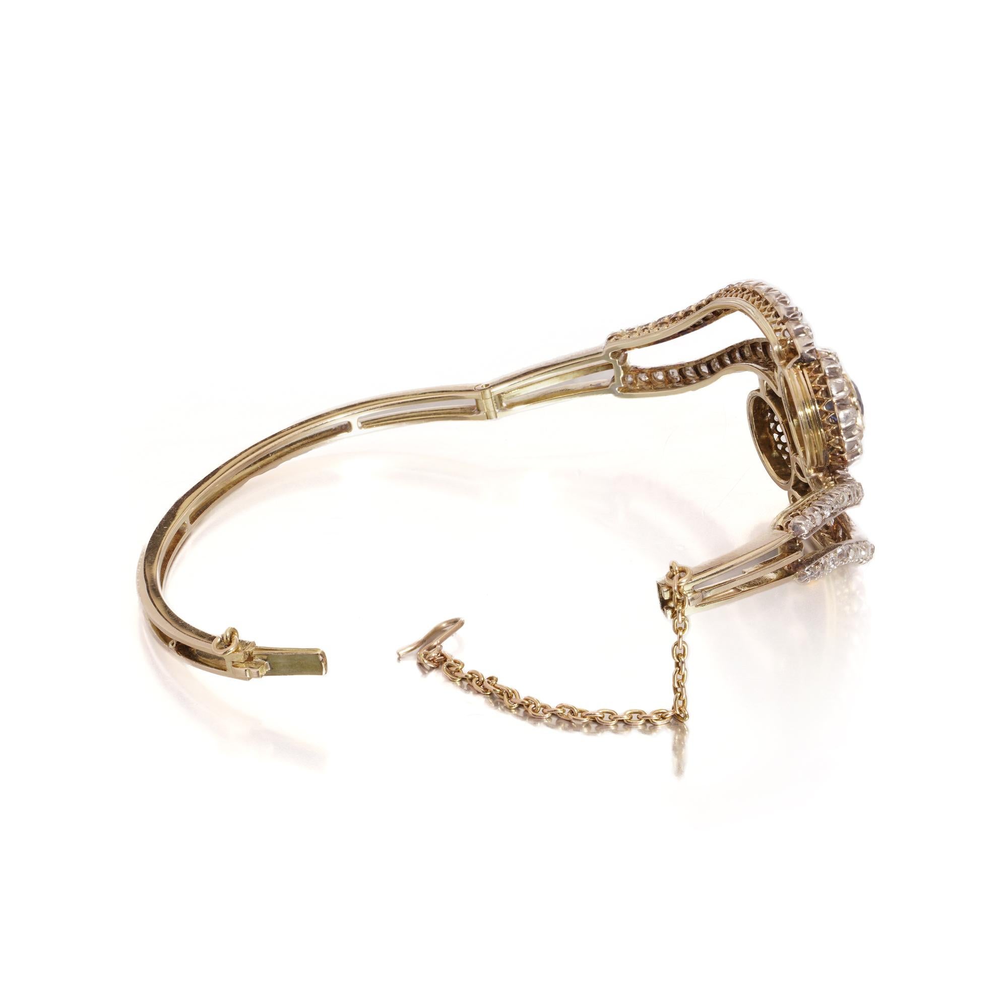 Victorian 15kt Gold 4.50 ct. Diamond & Sapphire Bangle For Sale 1