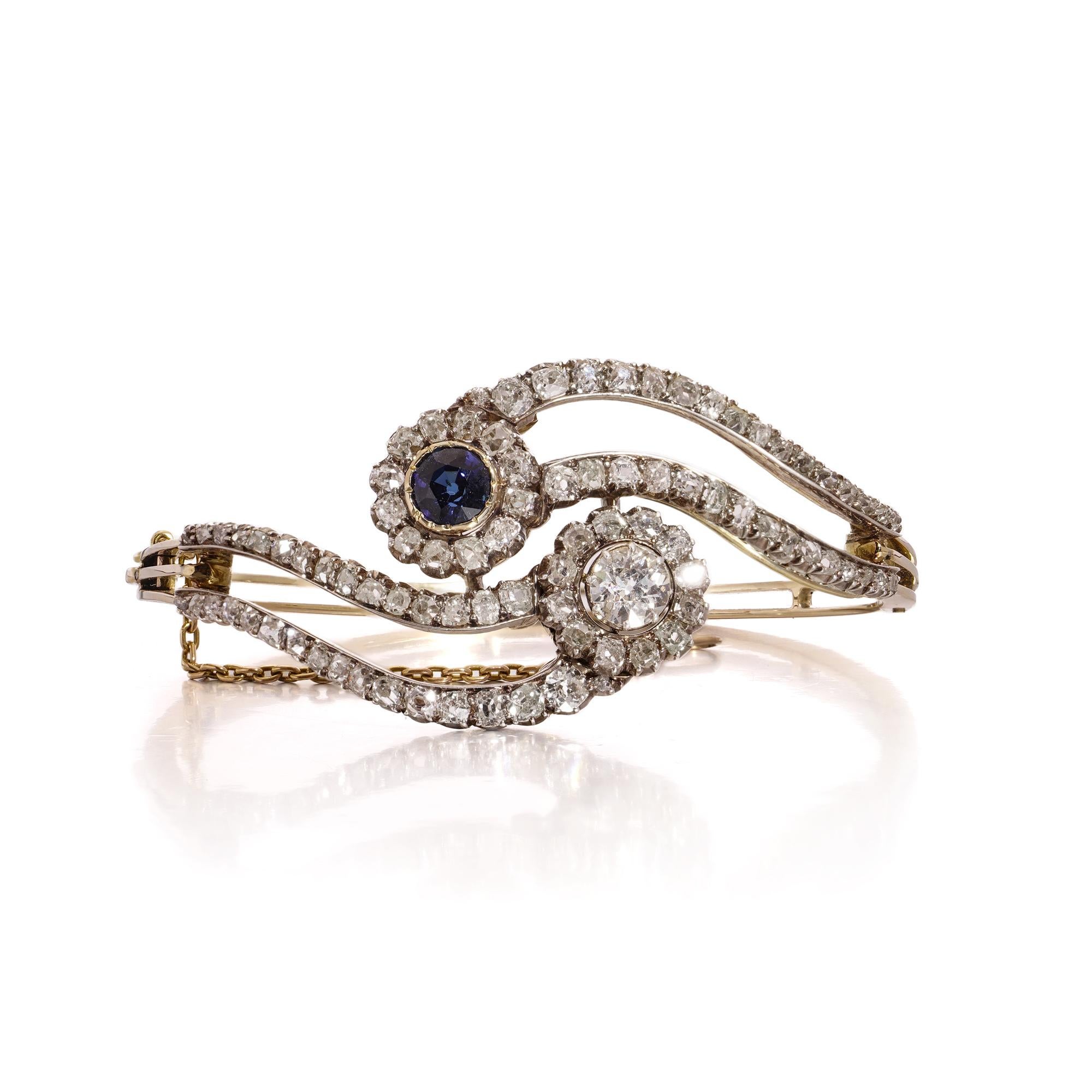 Victorian 15kt Gold 4.50 ct. Diamond & Sapphire Bangle For Sale 4