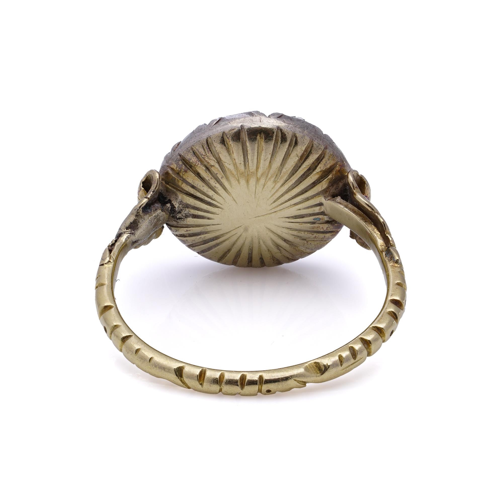 Victorian 15kt Gold and Silver closed back Rose-Cut Diamond Cluster Ring In Good Condition For Sale In Braintree, GB