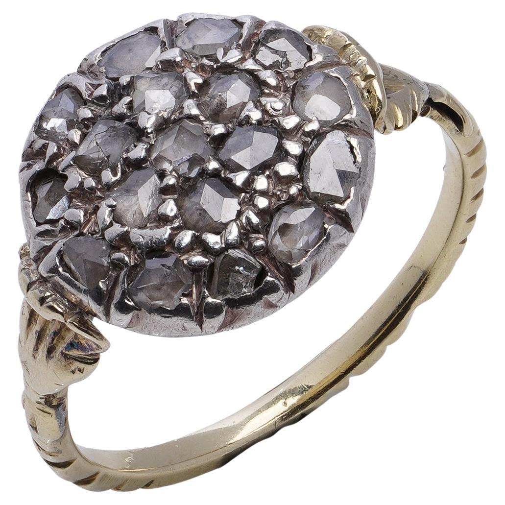 Victorian 15kt Gold and Silver closed back Rose-Cut Diamond Cluster Ring