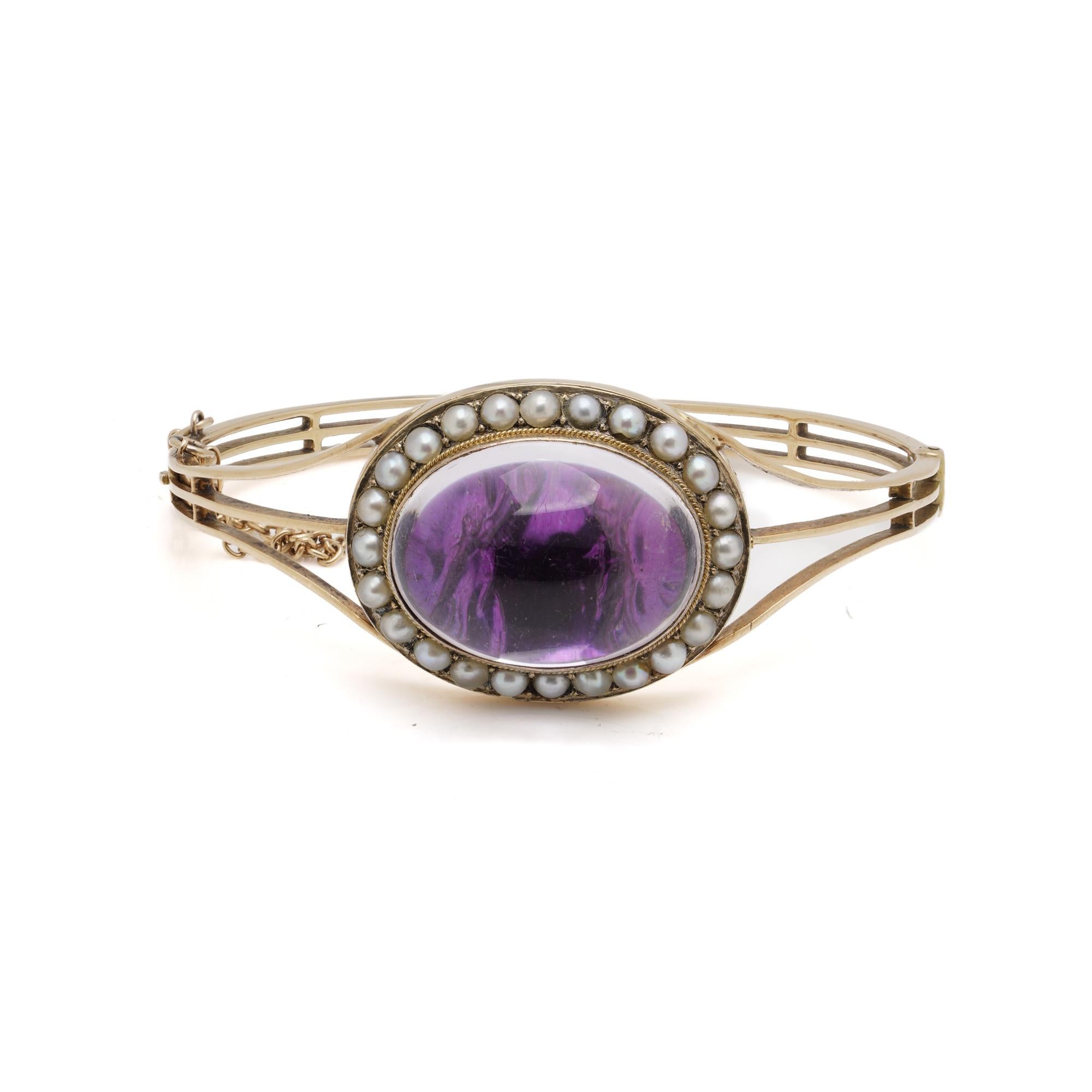 Bracciale vittoriano in oro 15kt con cristalli di rocca e accenti di perle naturali In condizioni buone in vendita a Braintree, GB
