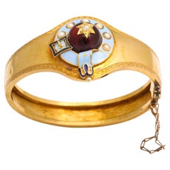 Viktorianisches 15-karätiges Gold-Cabochon-Granat-Diamant-Perlen-Armband um 1860