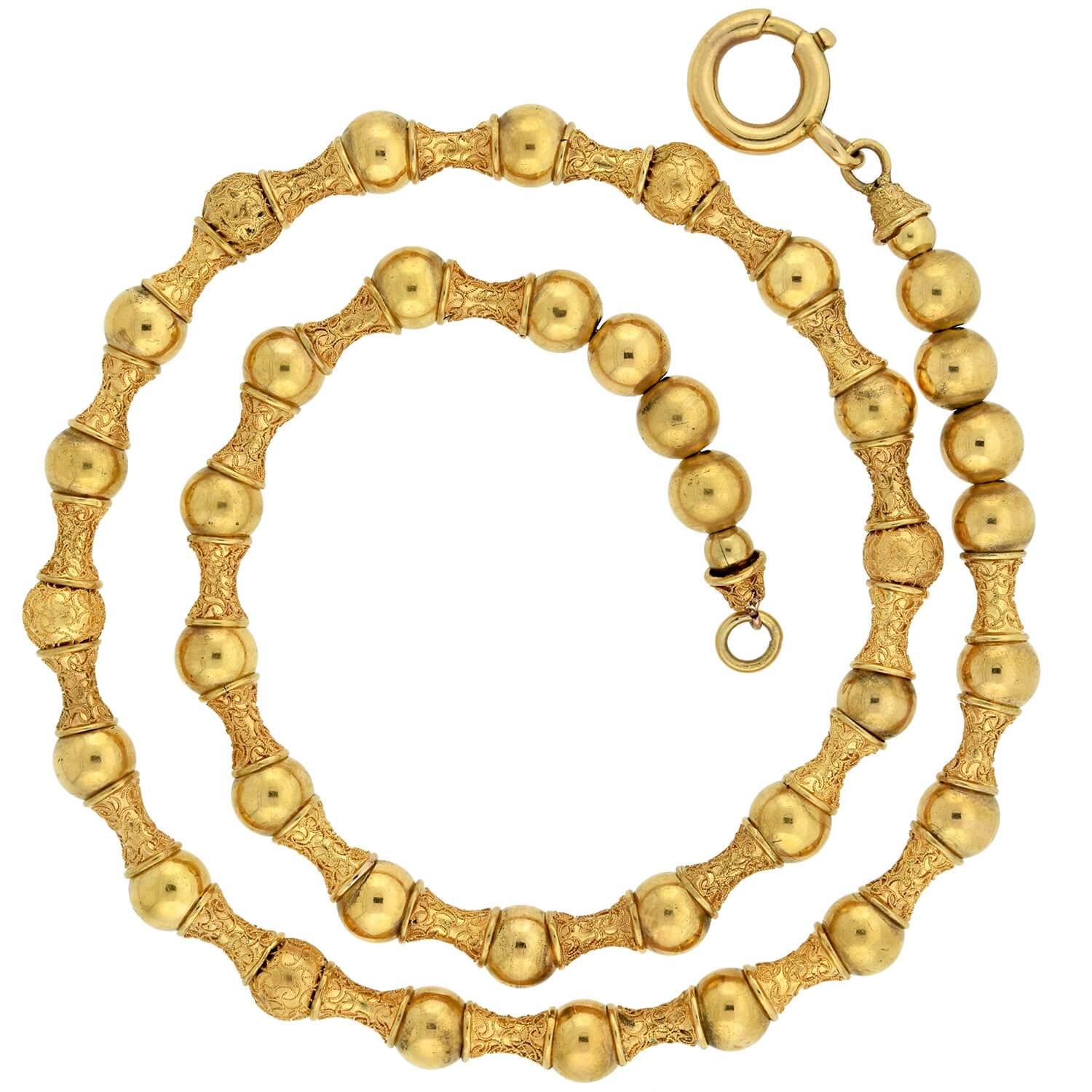 Women's Victorian 15kt Gold Etruscan Wirework Alternating Bead Necklace