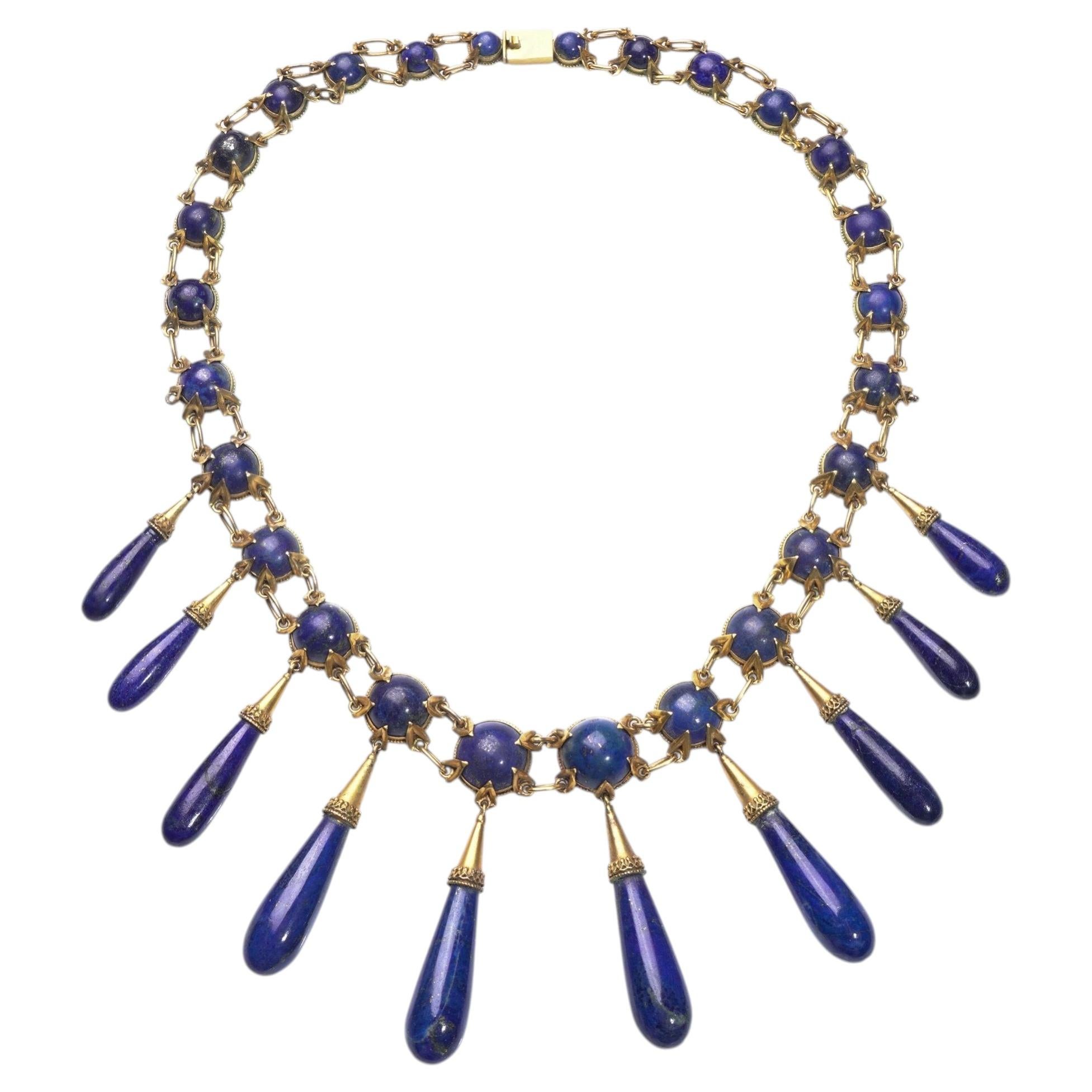 Collier victorien à franges en or 15kt et lapis-lazuli naturel