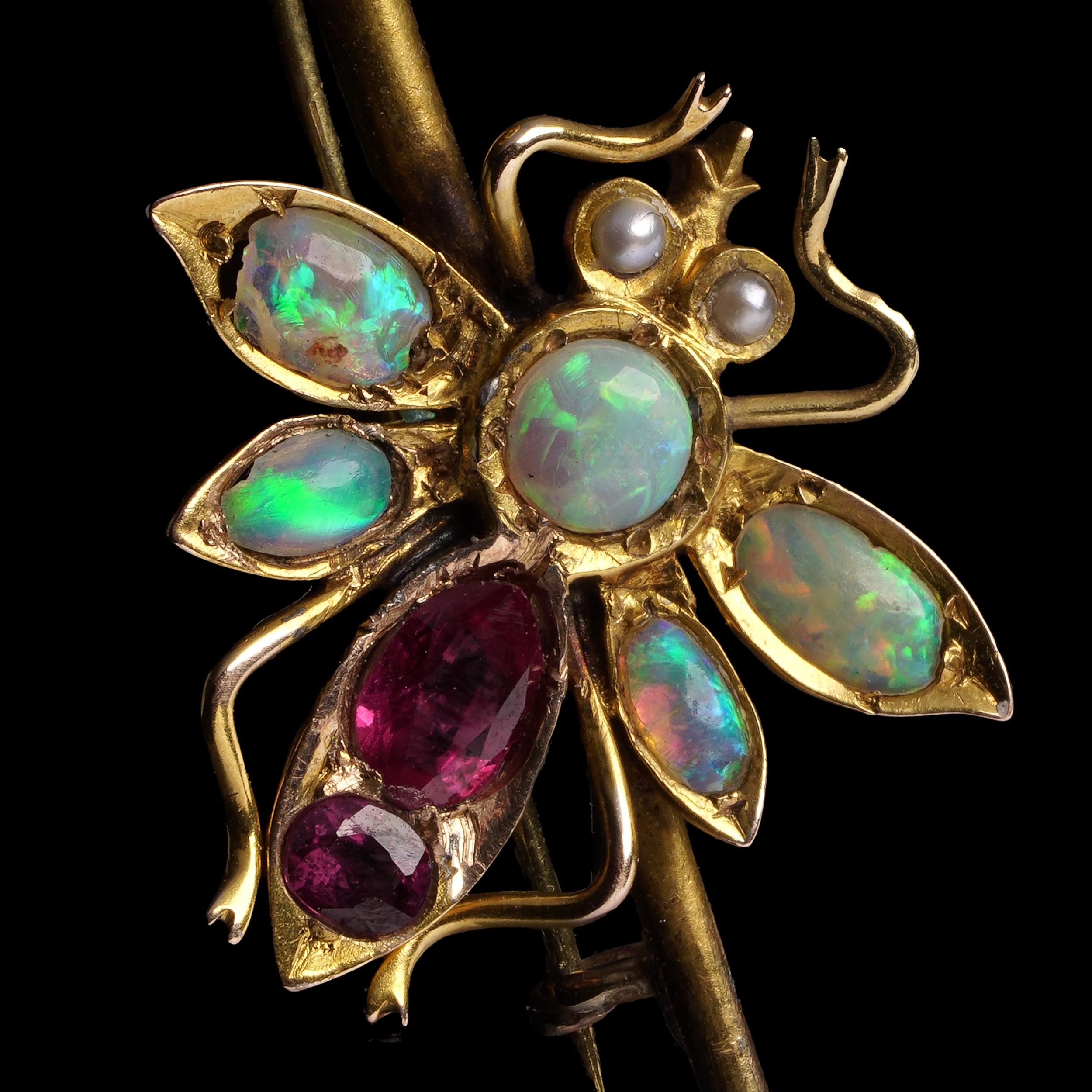 Victorian 15KT Gold Opal Insect Brooch For Sale 2