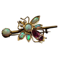 Victorian 15KT Gold Opal Insect Brooch